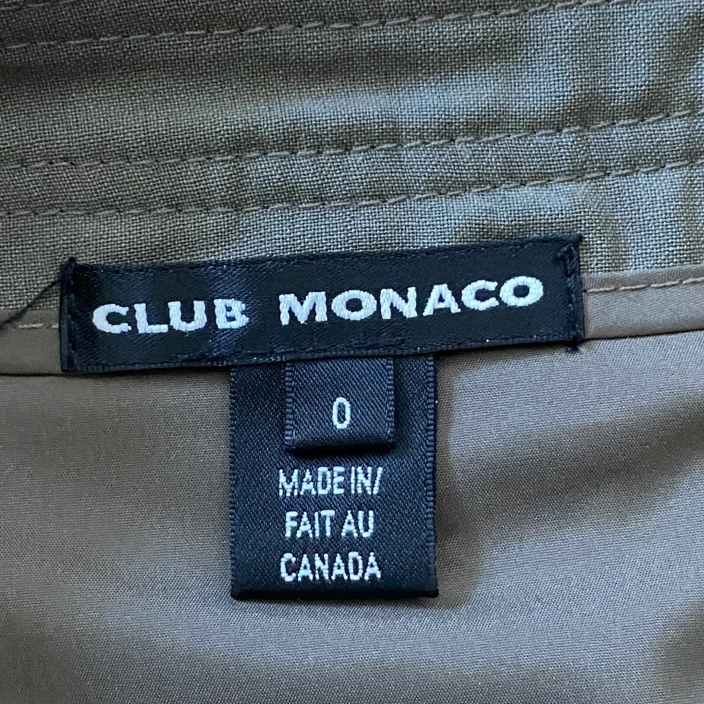 Club Monaco Wool Front Pleat Detail Olive‎ Green Midi Pencil Skirt Size 0